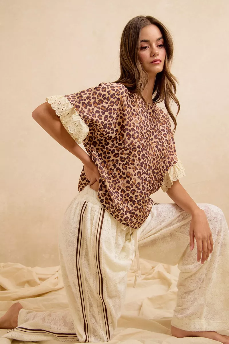 BiBi Leopard and Eyelet Lace Ruffled Top and Shorts Set, image 21