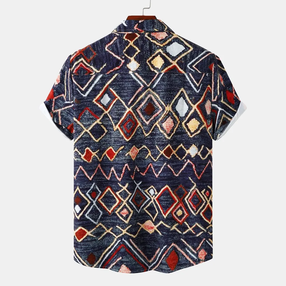 Men's Plus Size Geometric Pattern Short Sleeve Shirt, image 2