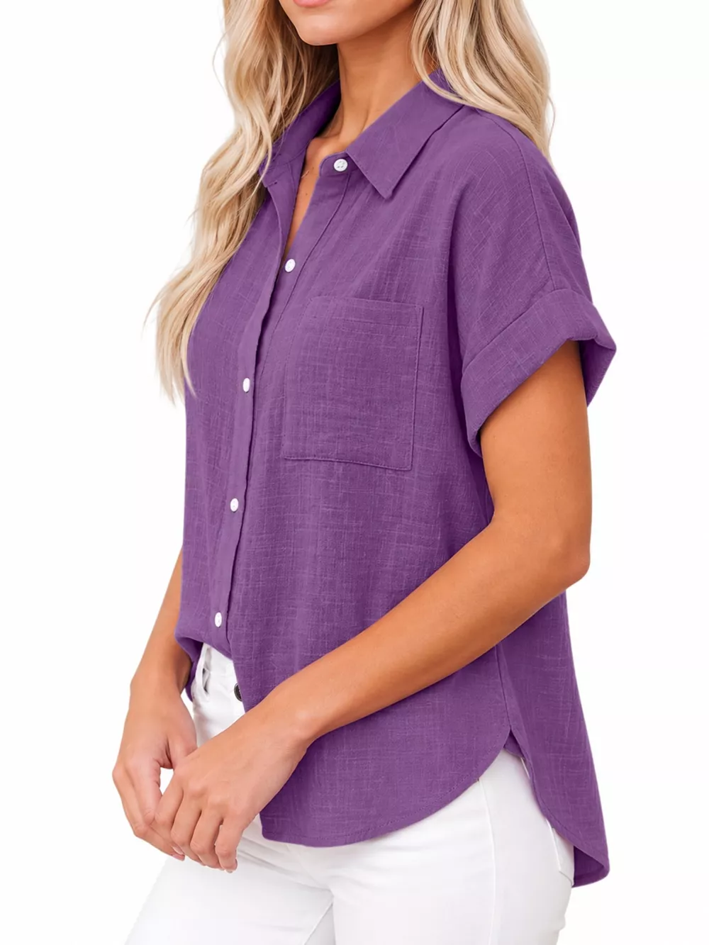 Full Size Button Up Short Sleeve Shirt Plus Size, image 52