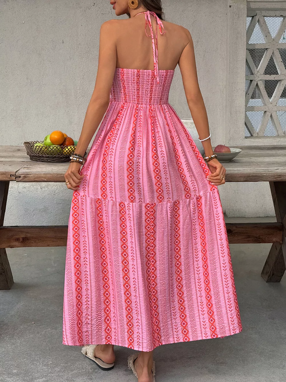 Printed Halter Neck Slit Midi Dress, image 9