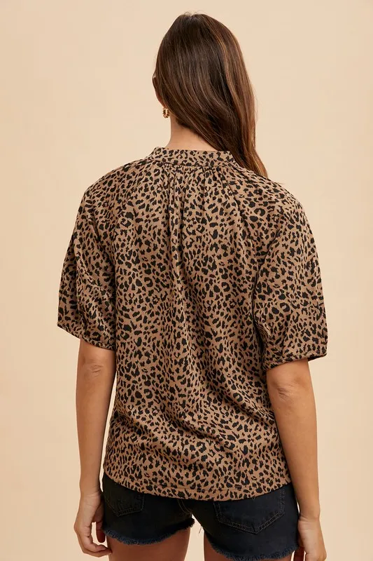 Animal Print Knit Volume Sleeve Blouse, image 6