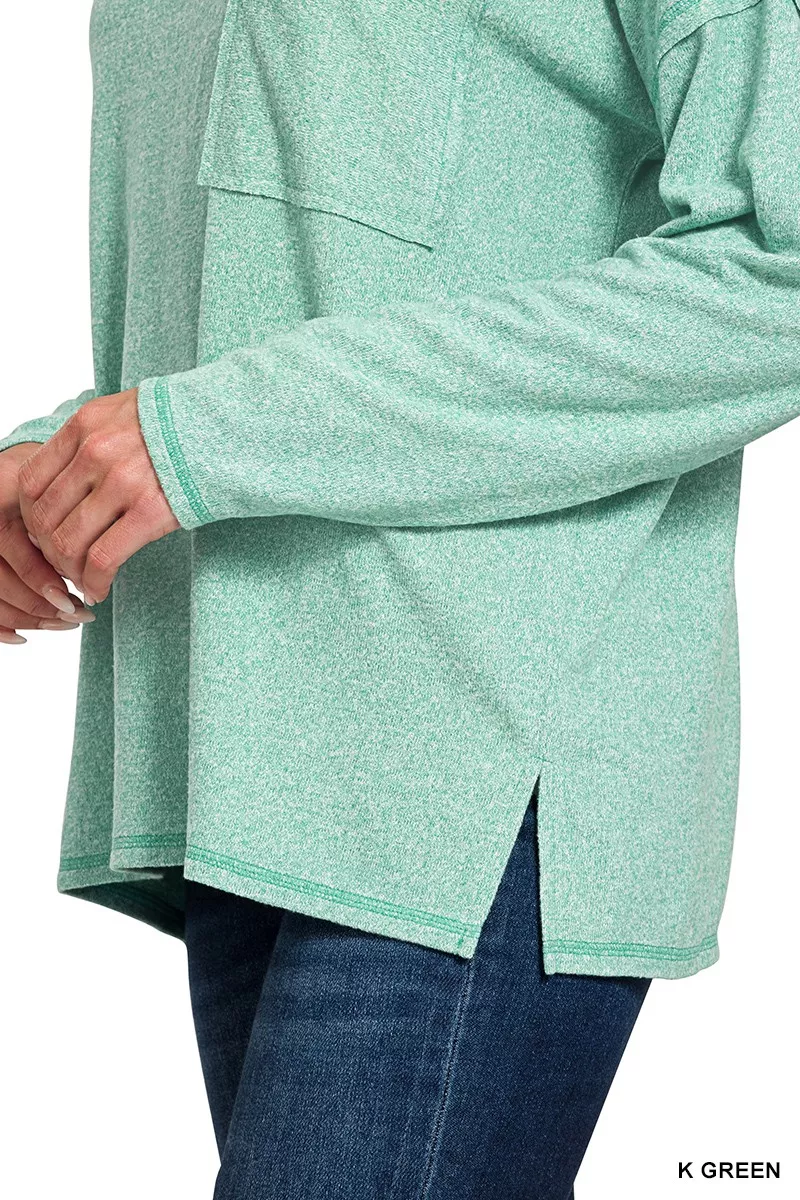 Soft Melange Hacci Round-Neck Long Sleeve T-Shirt, image 6
