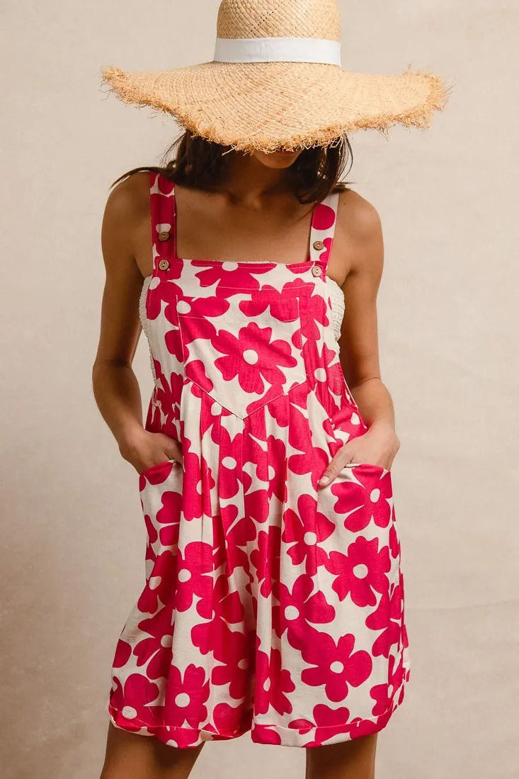 Floral Prints Tuck Detail Short Overall With Pockets, image 8
