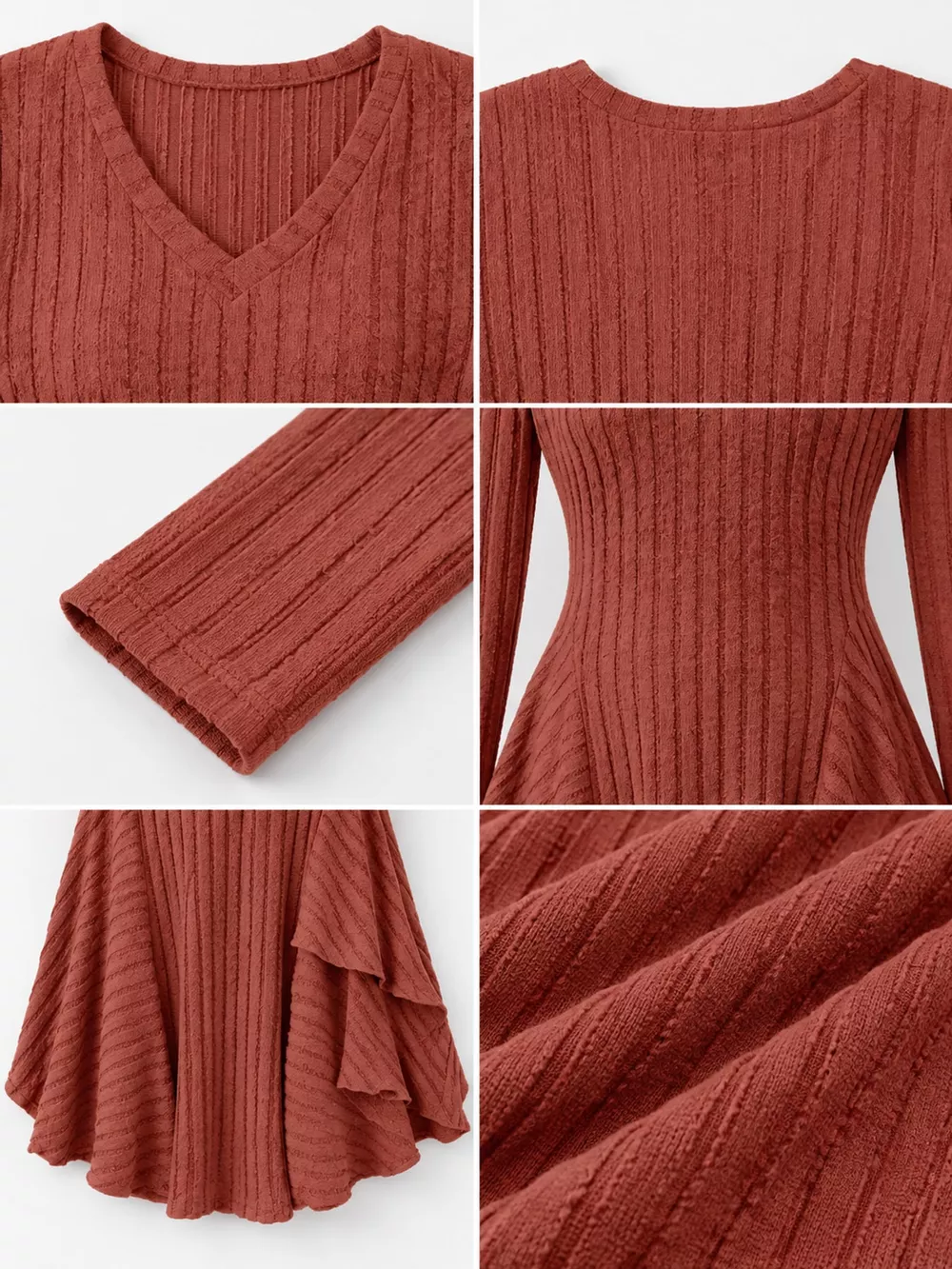 V-Neck Ribbed Knit A-Line Dress, image 20