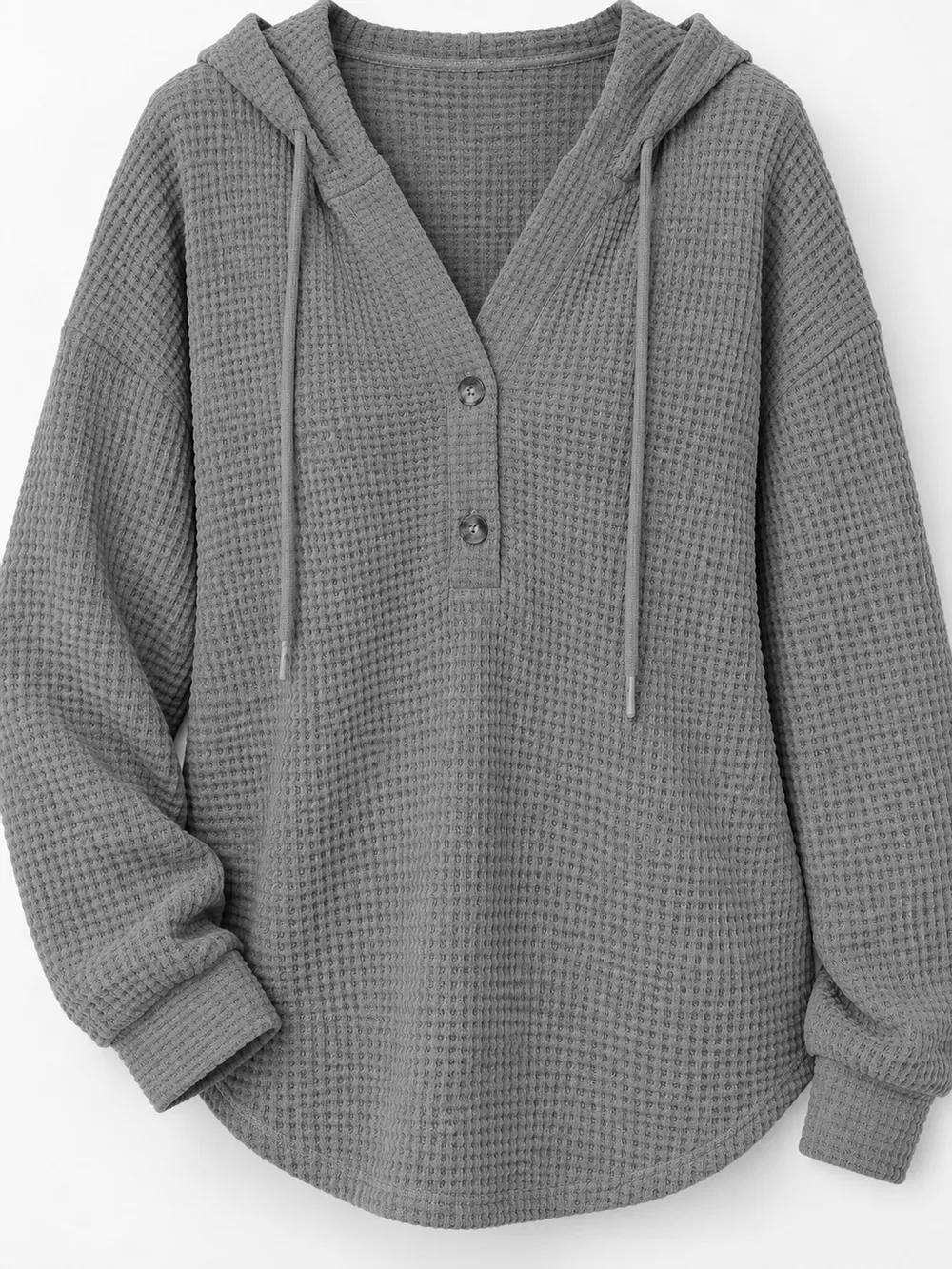 Full Size Waffle Knit Button Detail Hoodie Plus Size, image 36