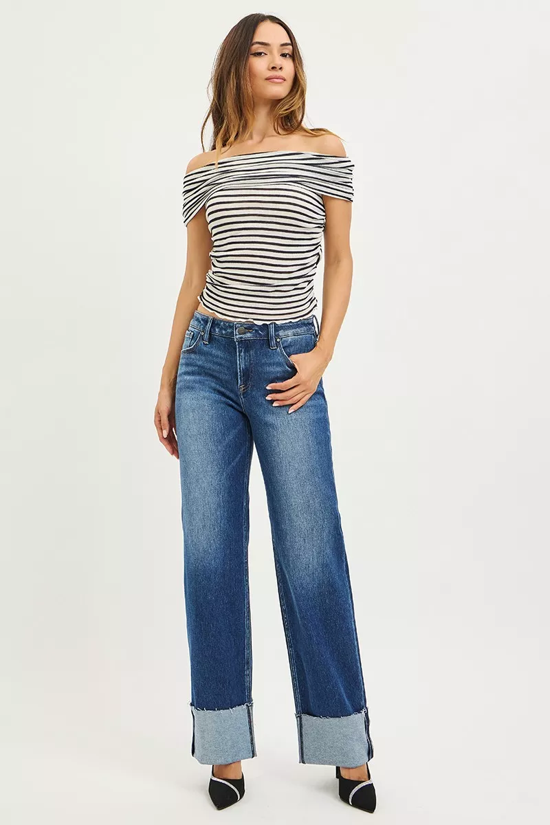 Mid Rise Wide Straight Jeans With Wide Cuff, image 4