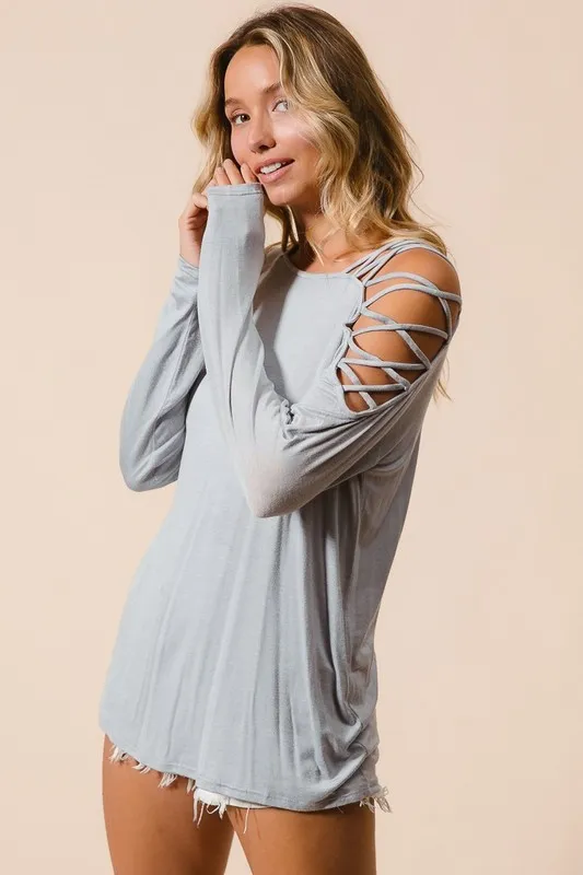 Jersey Knit One Shoulder Top with Criss Cross, image 3