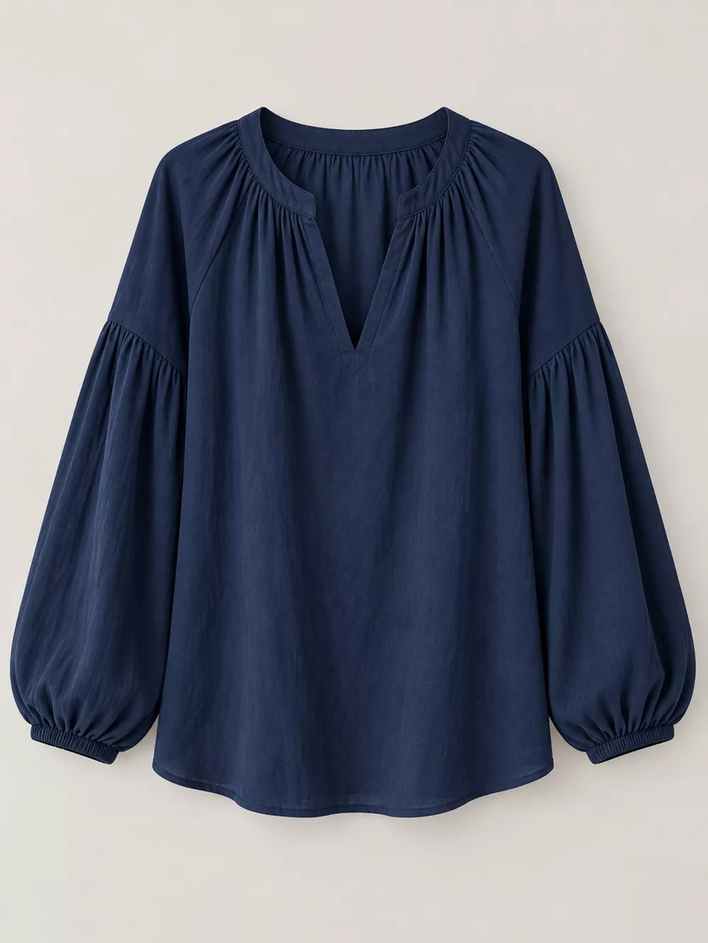 Full Size Notched Balloon Sleeve Blouse Plus Size, image 14