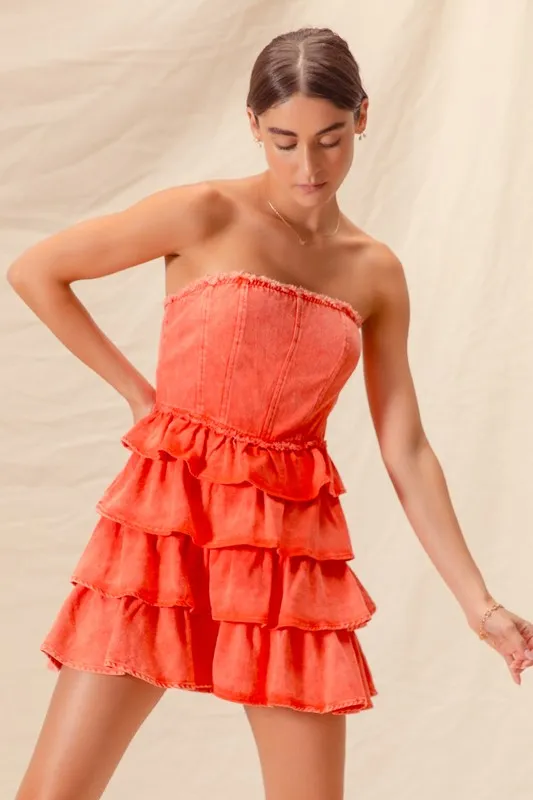 Strapless Ruffle Layered Game Day Cheer Up Dress, image 3