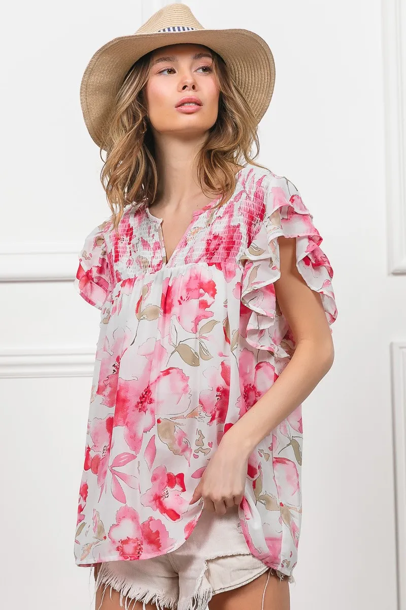 Floral Print Flutter Sheer Top, image 11