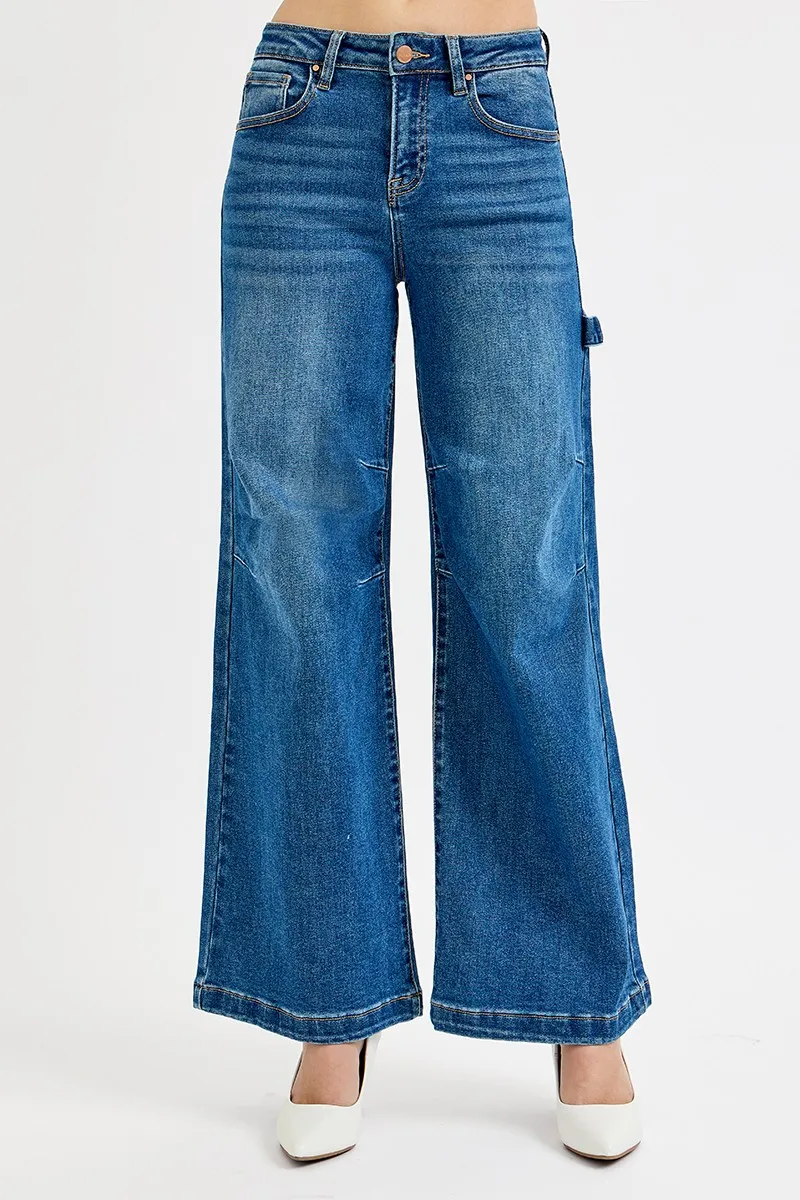 Full Size High Rise Wide Leg Patch Detailed Jeans Plus Size