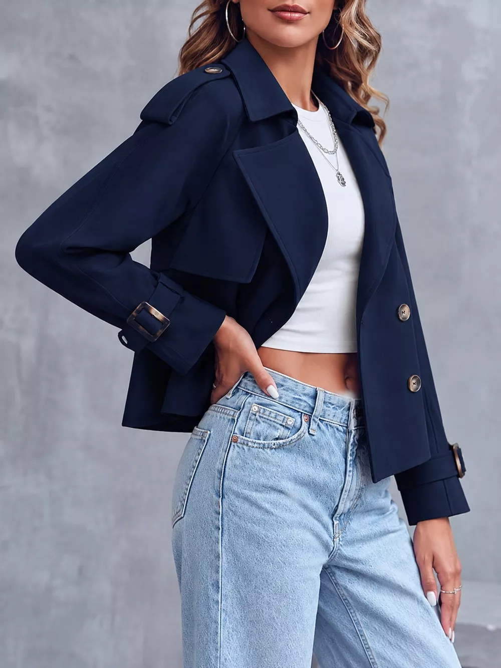 Double-Breasted Cropped Trench Outerwear, image 20