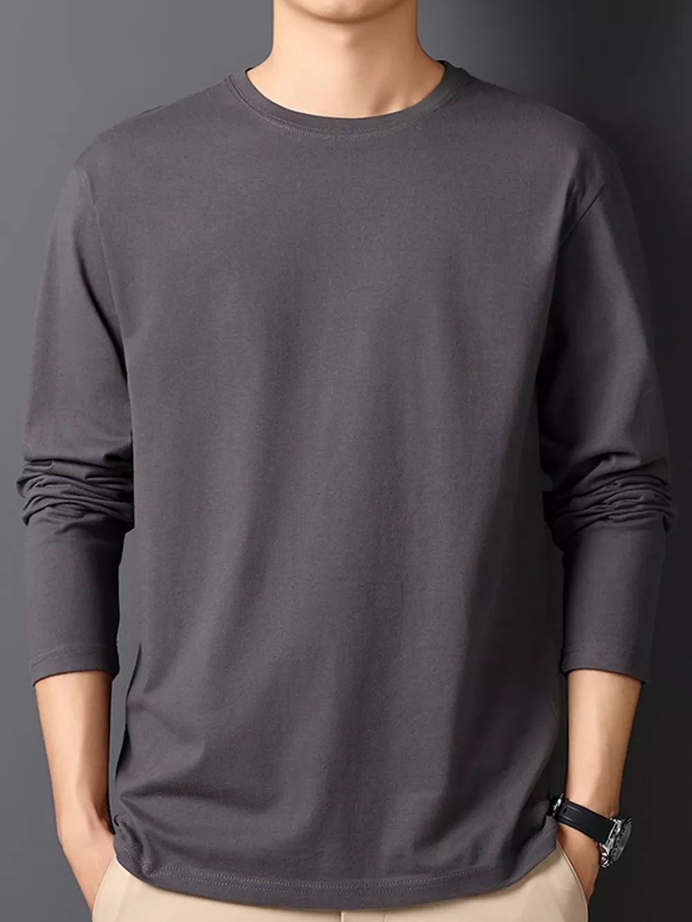 Men's Plus Size Round Neck Long Sleeve T-Shirt, image 39