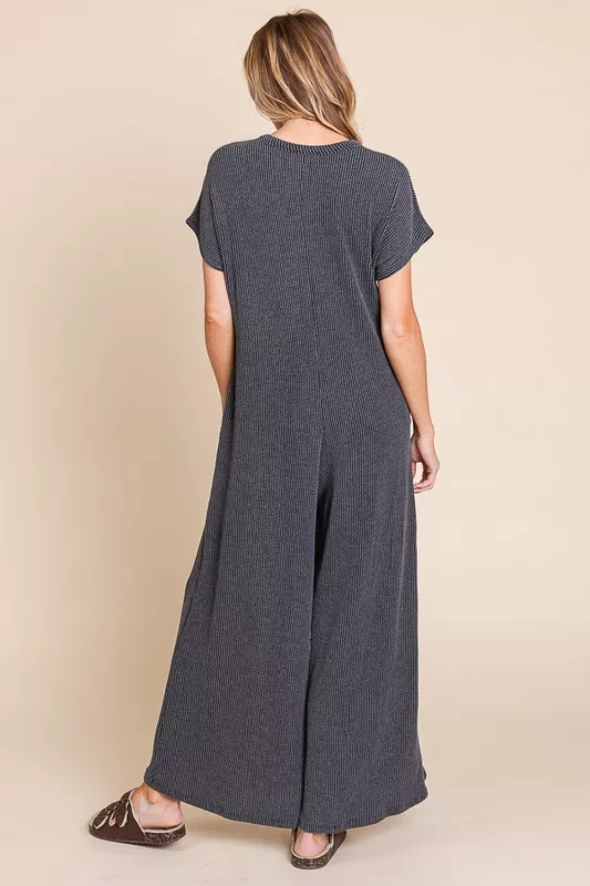 Rib Knit Jumpsuit with Button Detail, image 4