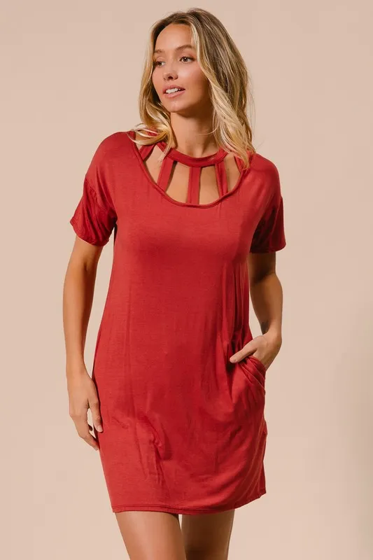 Front Cutout Mini Tee Dress with Pockets, image 4