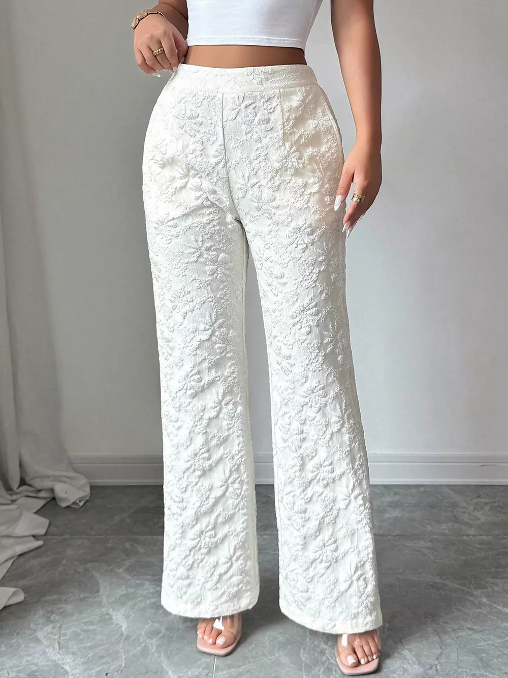 Textured High Waist Wide Leg Pants, image 4