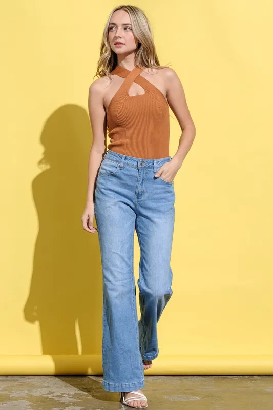 Basic Rib Cross Halter Neck Tank Top, image 5