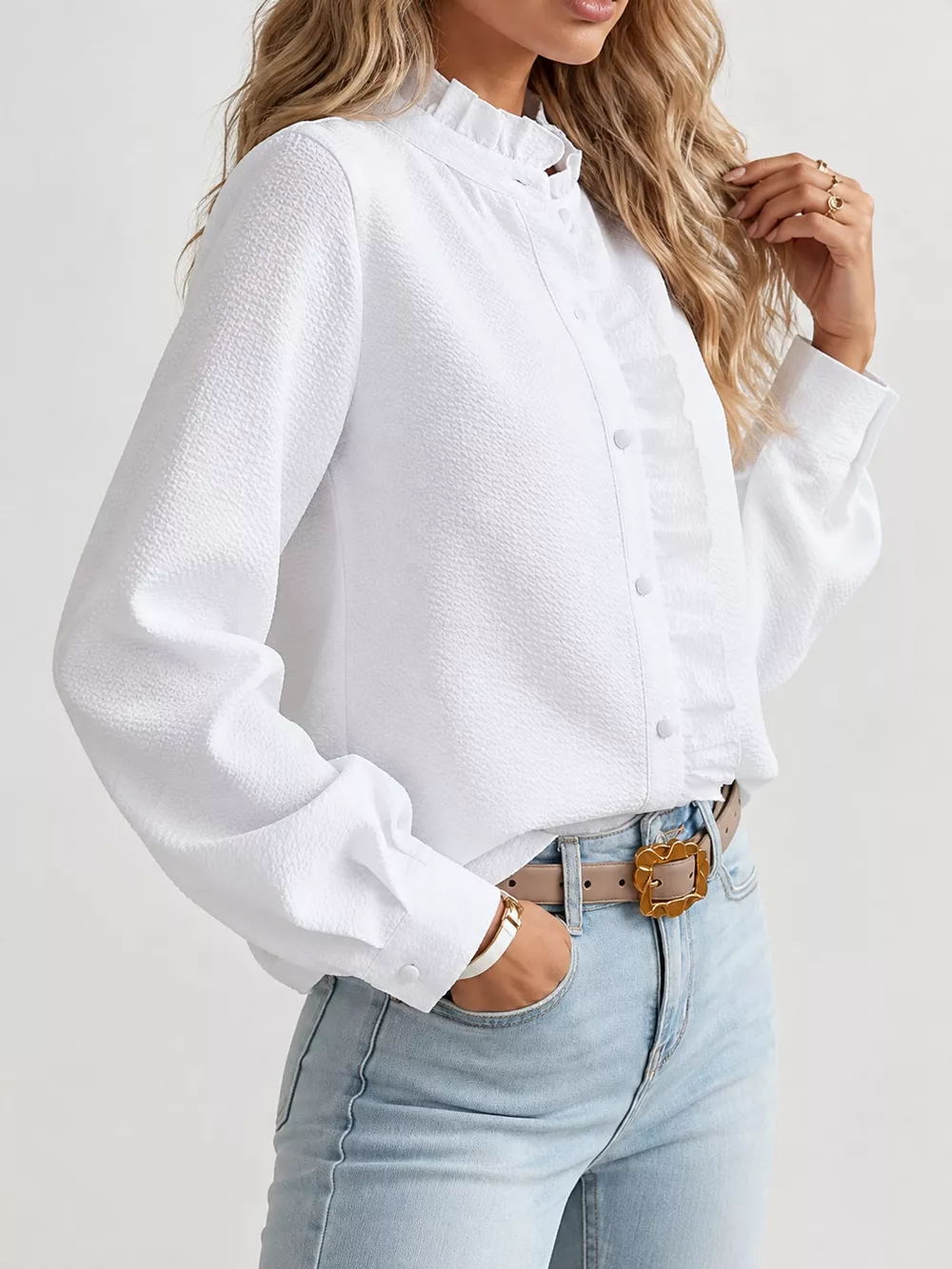 Ruffled Button Down Shirt, image 2