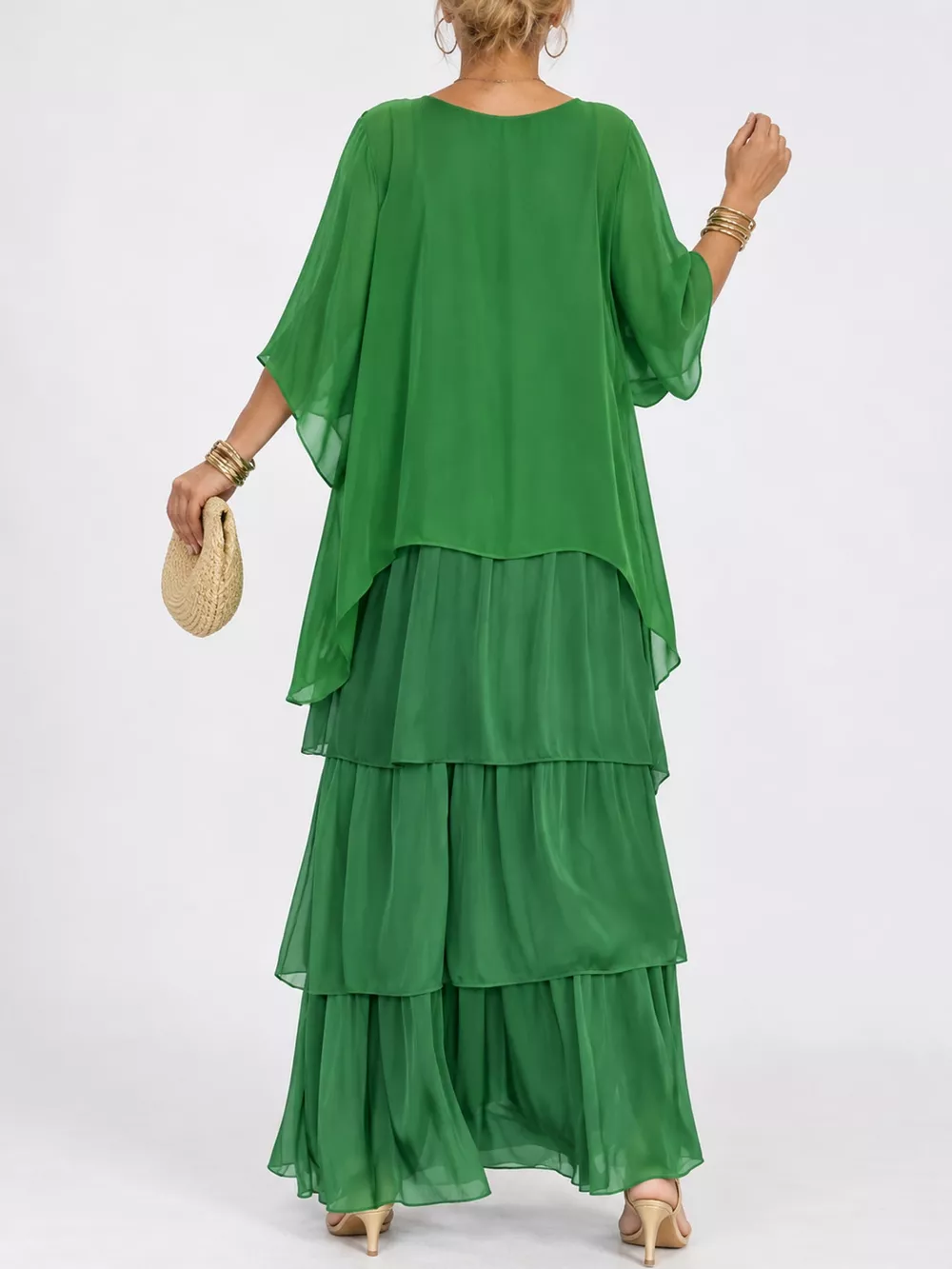Full Size Layered Batwing Sleeve Maxi Dress Plus Size, image 12