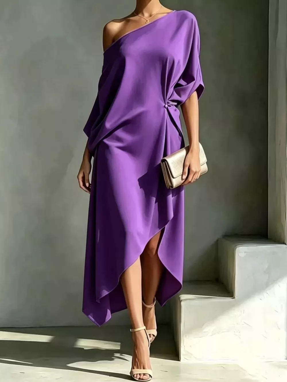 Full Size One-Shoulder Asymmetric Hem Midi Dress Plus Size, image 32