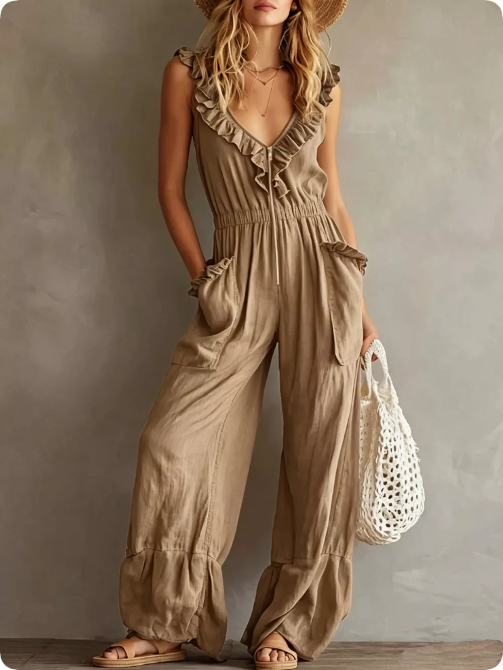 Ruffled V-Neck Wide Leg Jumpsuit, image 19