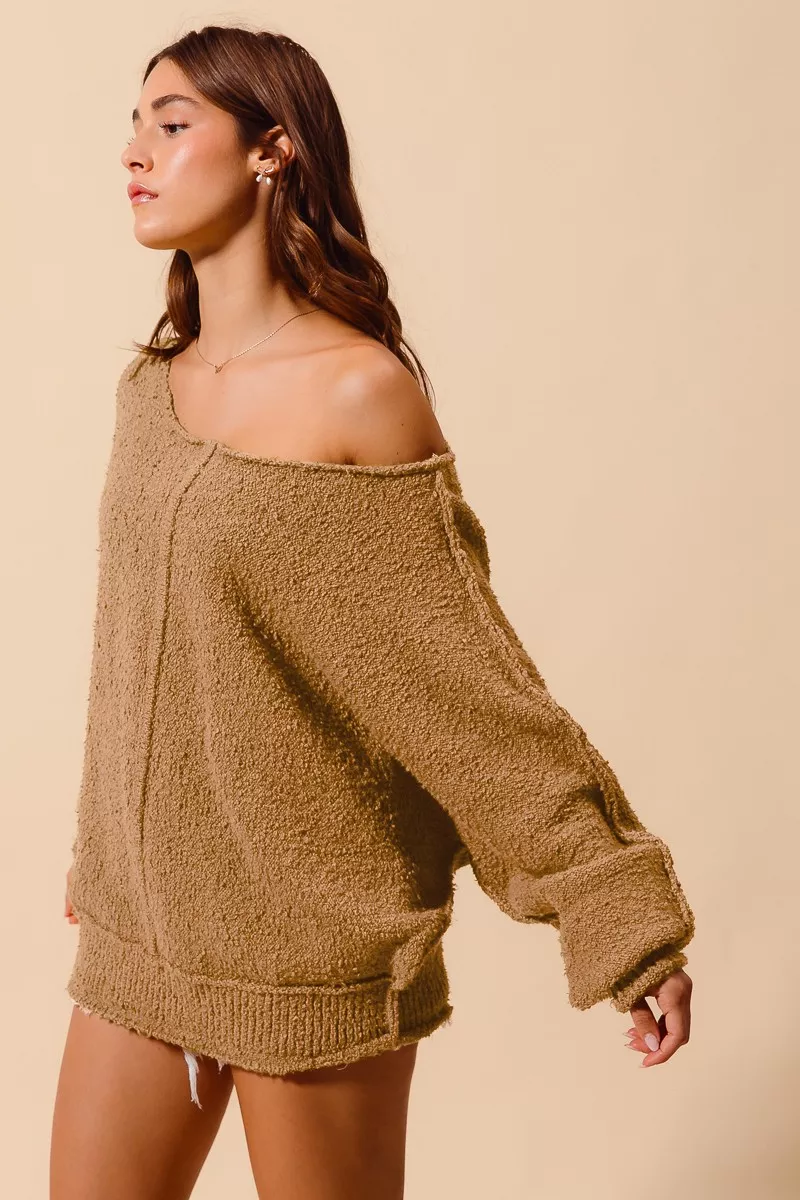 Loose Fit Exposed Seam Slouchy Boucle Sweater, image 9