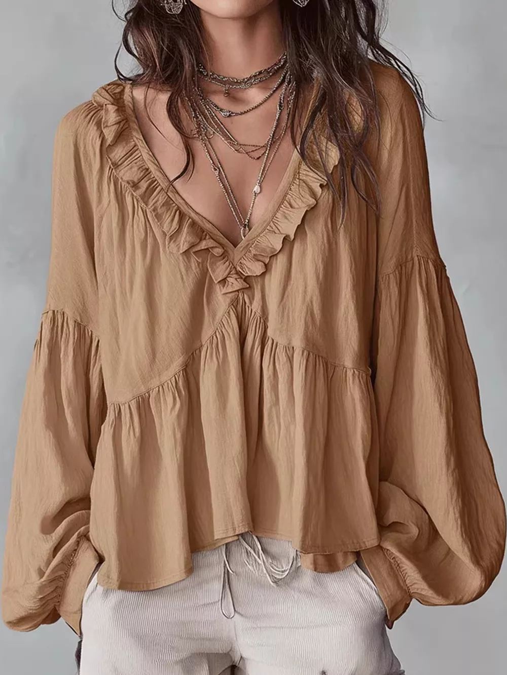Ruffled V-Neck Blouse, image 15