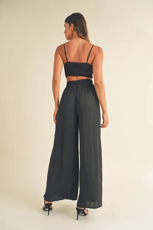 Smocked Bralette Crop Top and Wide Leg Pants Set, image 3
