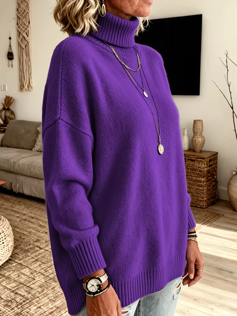 Turtleneck Dropped Shoulder Sweater, image 7