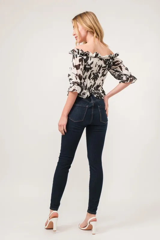 Smocked Off-Shoulder Floral Printed Top, image 4
