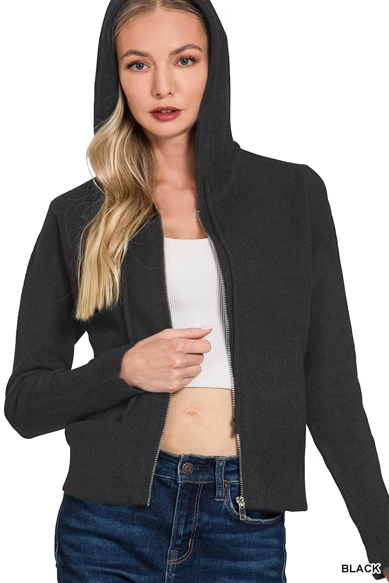 Drawstring Zip Up Hooded Cardigan, image 3