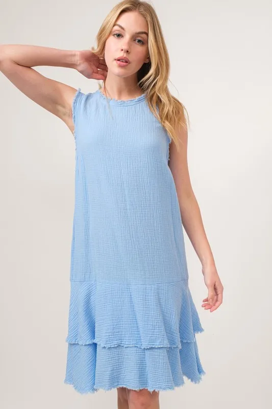 Washed Fringe Detail Tiered Dress, image 4