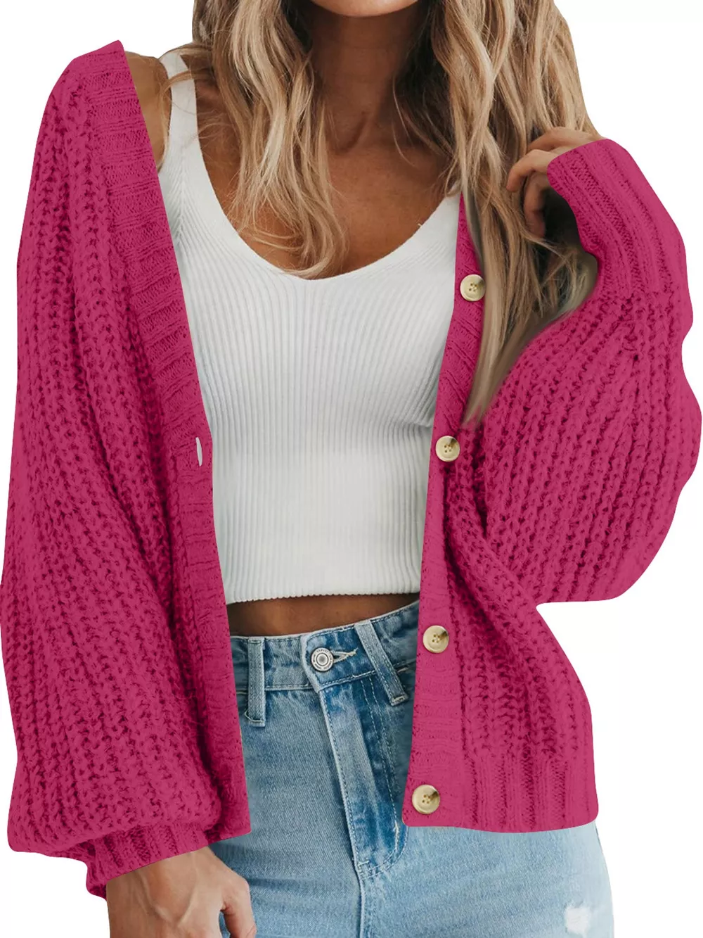 Full Size Chunky Knit Button-Down Cardigan Plus Size, image 28