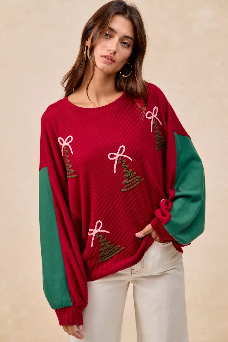 Christmas Theme Tree Embroidered Sweater, image 9