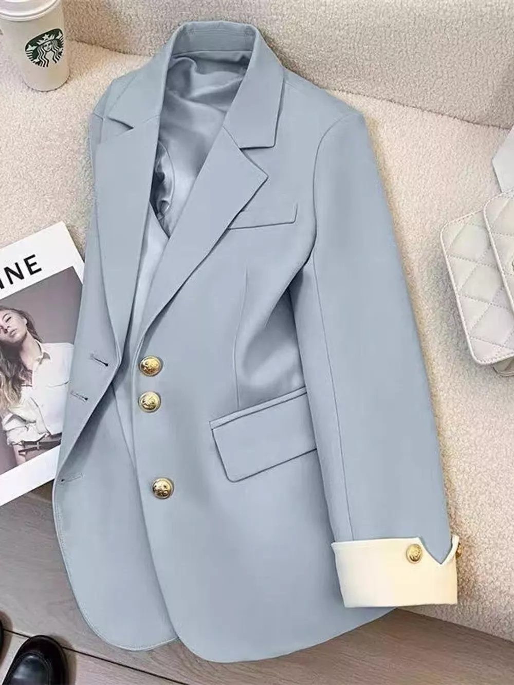 Full Size Single-Breasted Blazer with Gold Button Accents Plus Size, image 7