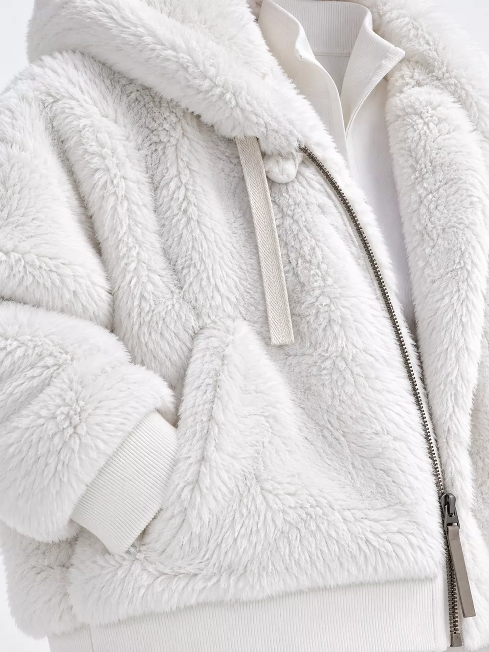 Full Size Faux Fur Zip Up Hooded Outerwear Plus Size, image 5