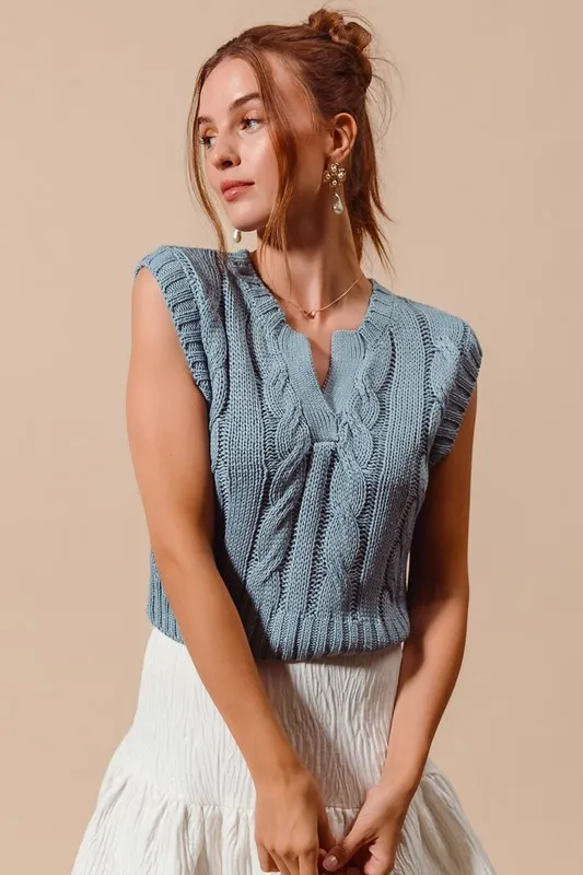 Notched Neck Cable Knit Sweater Vest, image 5