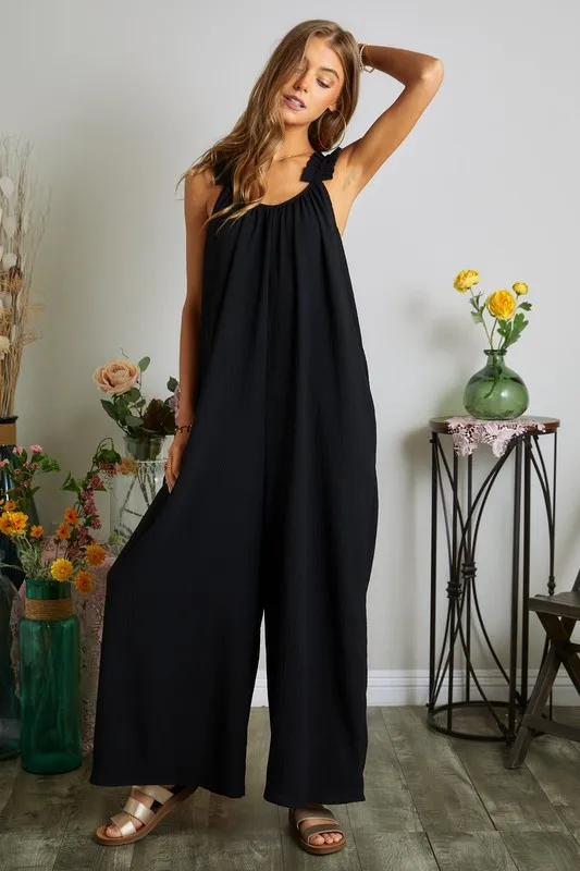 Full Size Elastic Ruffle Shoulder Jumpsuit Plus Size, image 5