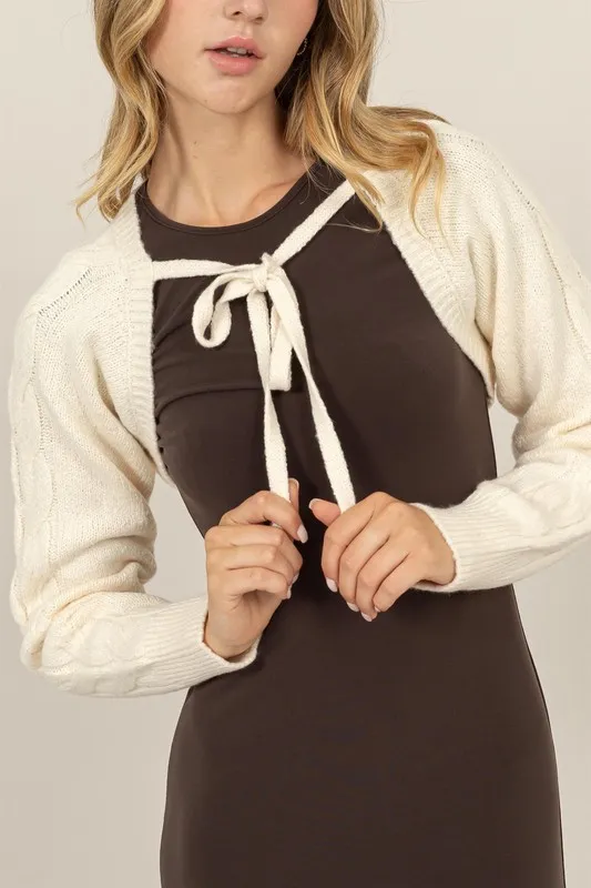 Cable-Knit Tie-Front Shrug