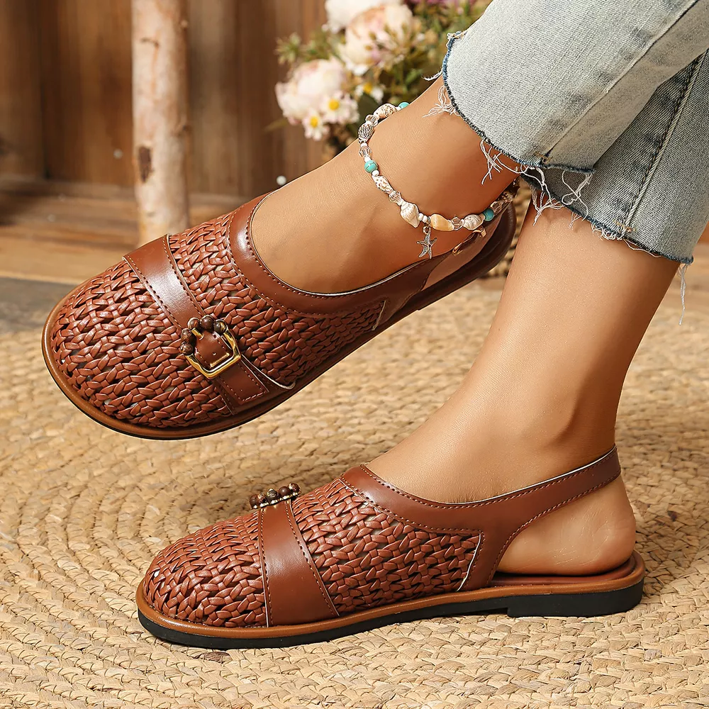 Woven Flat Sandals with Buckle Detail, image 9