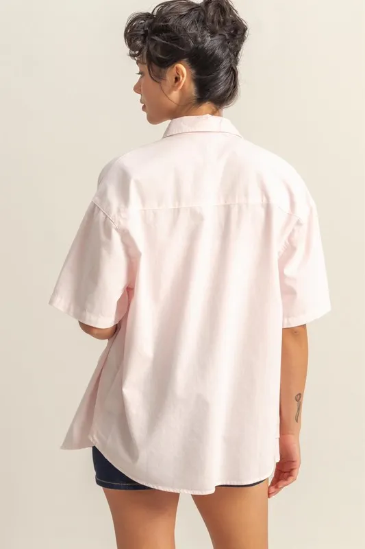 Short Sleeve Button Down Oversized Shirt, image 3