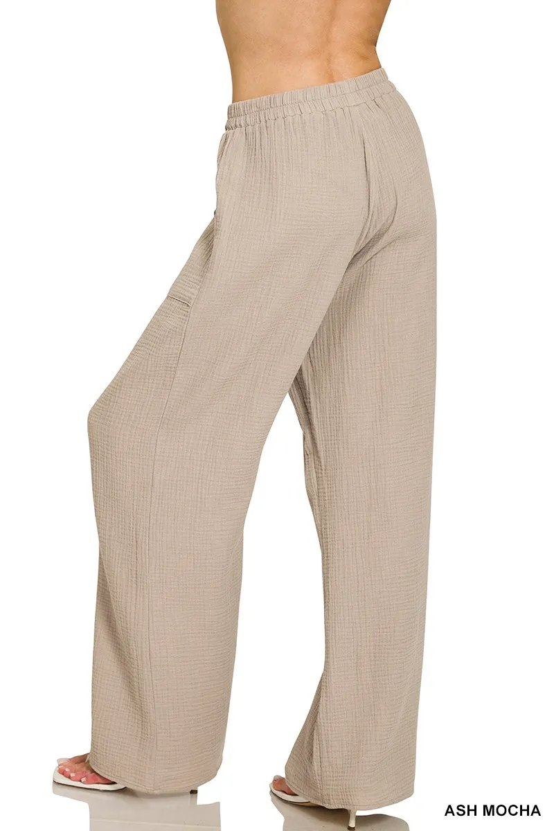 Double Gauze Elastic Band Pants, image 2