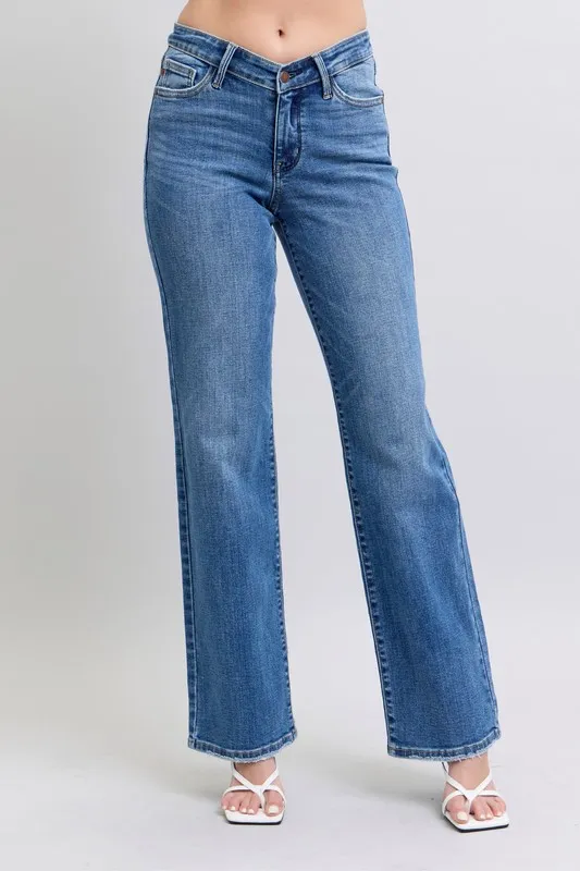 Full Size High Waist V-Front Vintage Wash Straight Jeans Plus Size, image 7