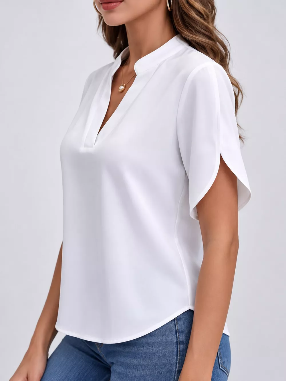 Notched Slit Short Sleeve Blouse, image 17