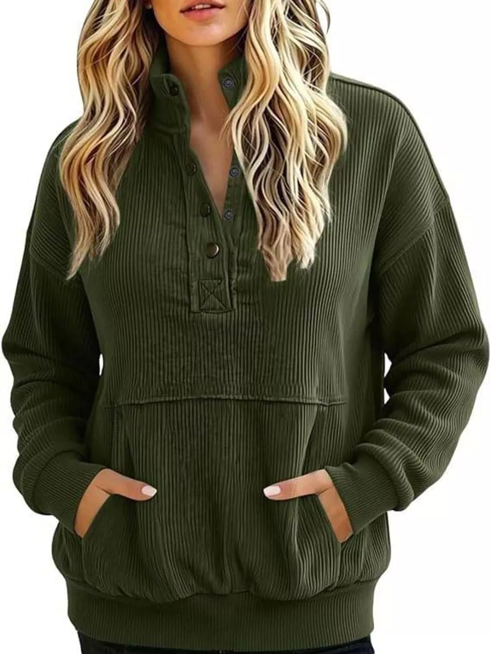 Full Size Quarter-Snap Sweatshirt with Kangaroo Pocket Plus Size, image 13