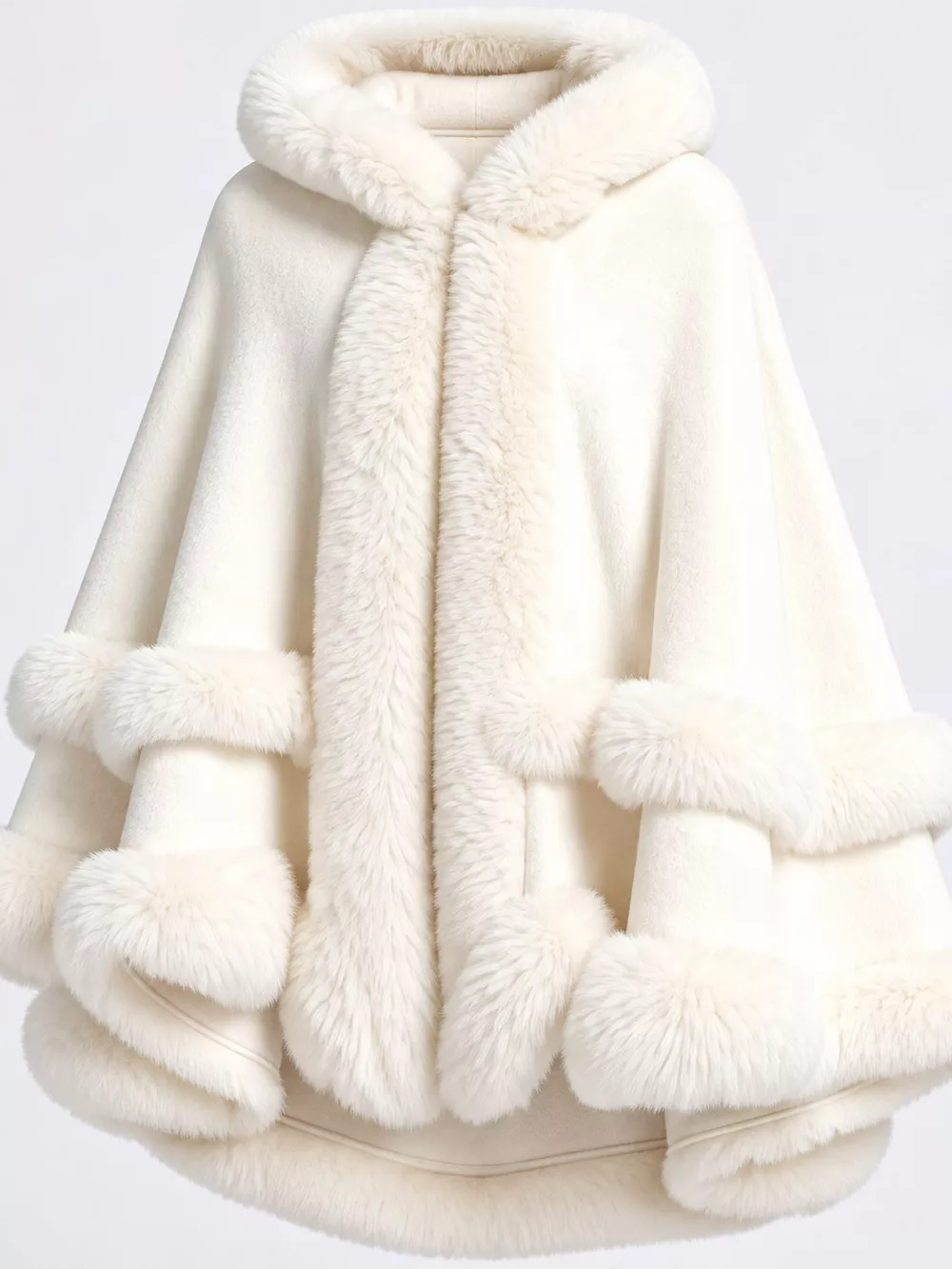 Faux Fur Trimmed Hooded Cape, image 48