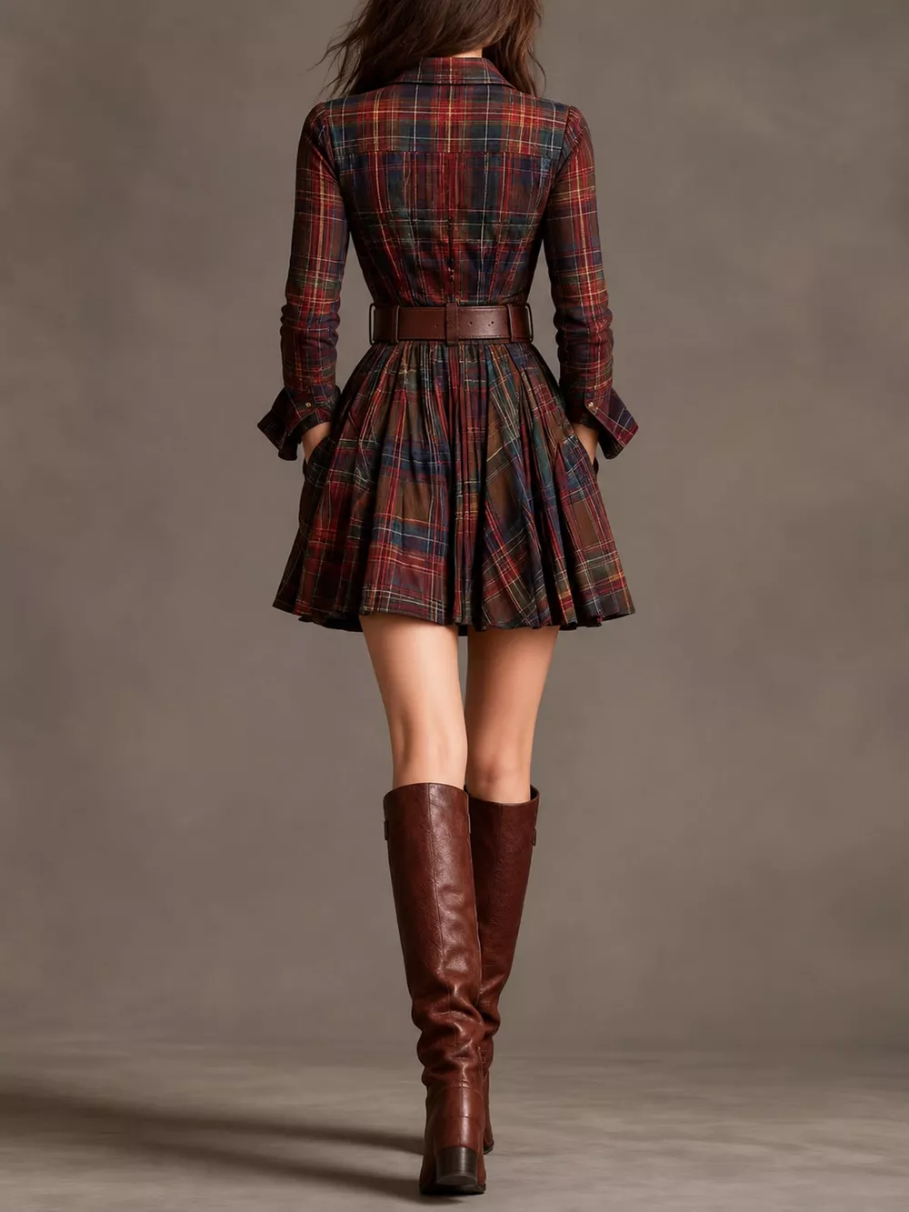 Plaid Long-Sleeve Shirt Dress, image 3