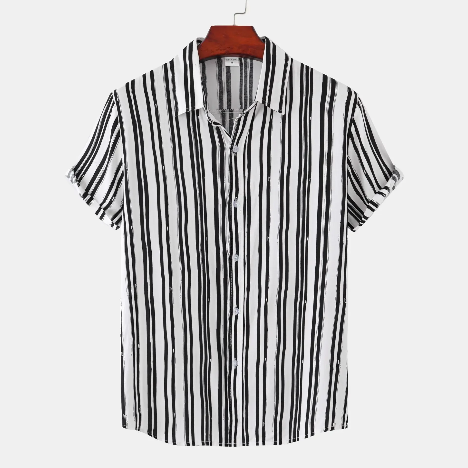 Men's Plus Size Striped Short Sleeve Button-Down Shirt, image 4