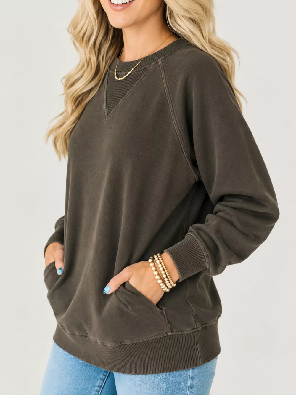 Crew Neck Raglan Sleeve Sweatshirt, image 35
