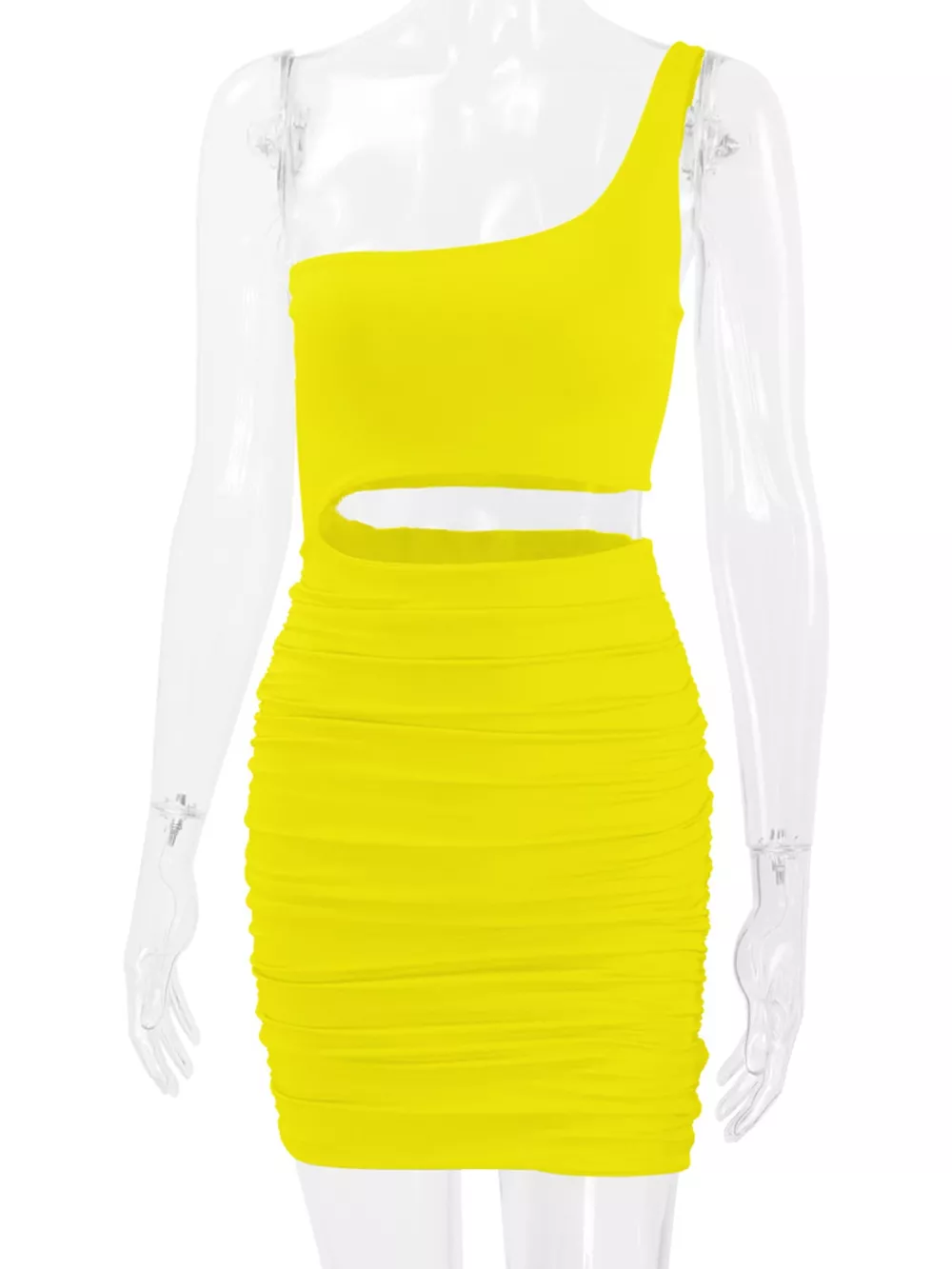 One-Shoulder Cutout Ruched Bodycon Mini Dress, image 86